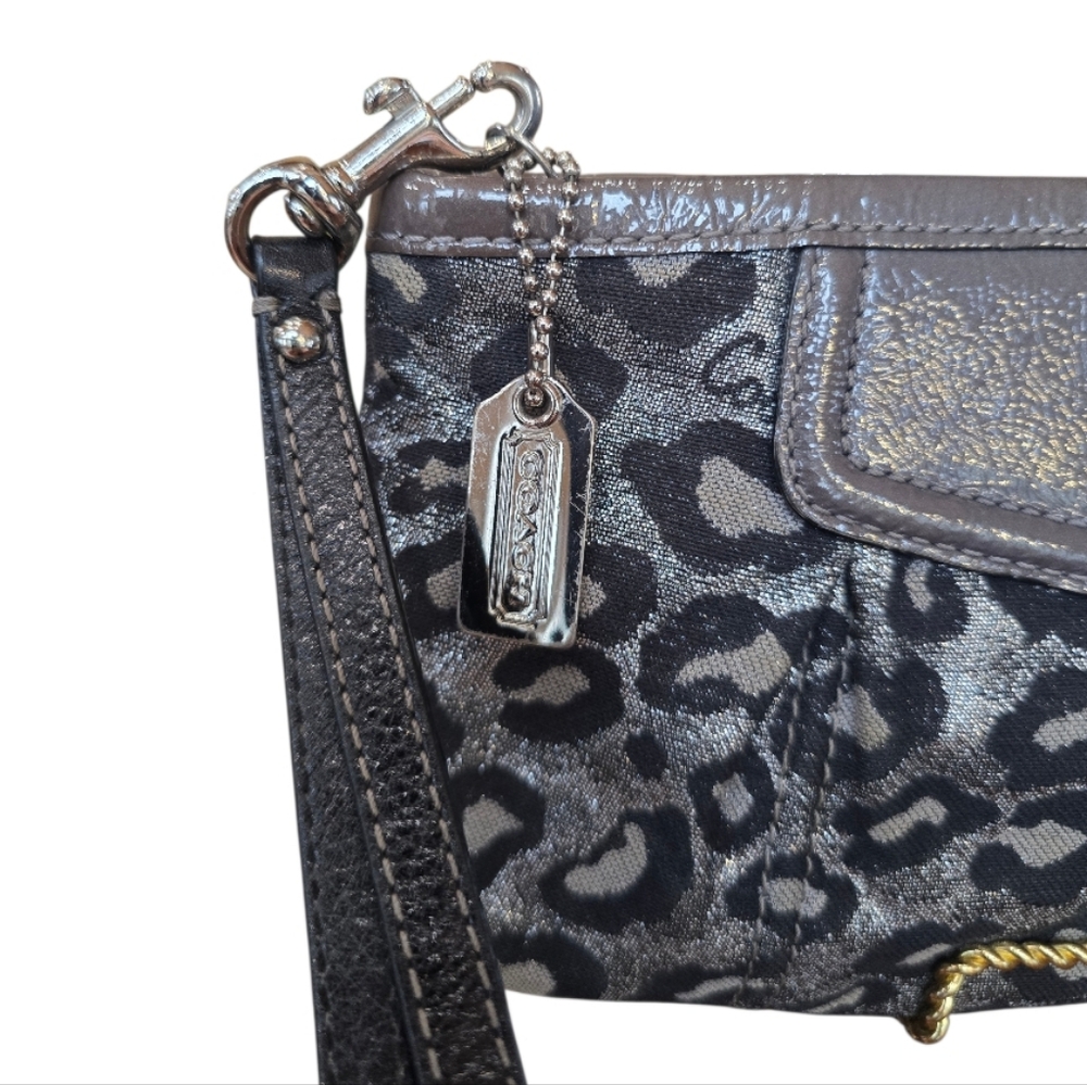 Coach Madison Ocelot Print Silver Black Metallic Canvas Wristlet - Picture 6 of 12